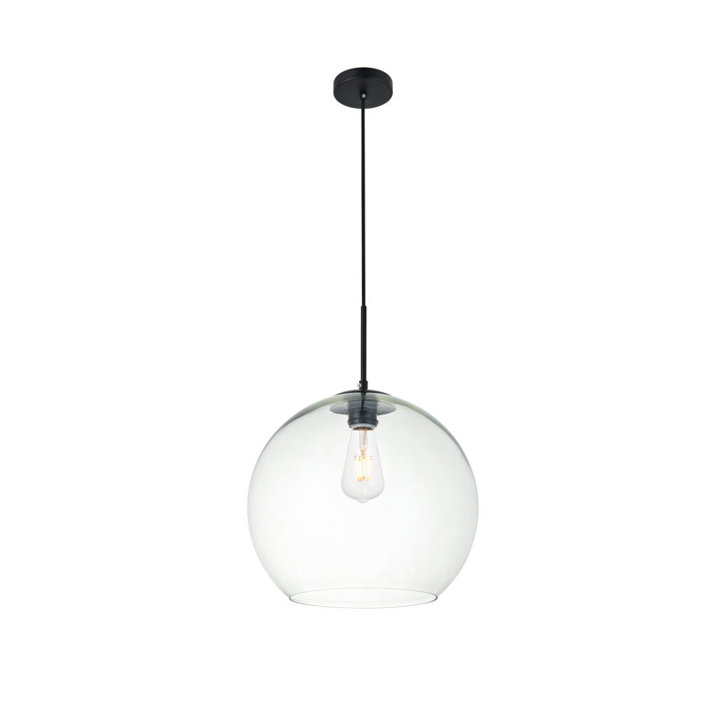 Luminaire suspendu sphérique simple à 1 lumière Snead, Noir, Transparent, H 73 po x l 13,8 po x P 13,8 po