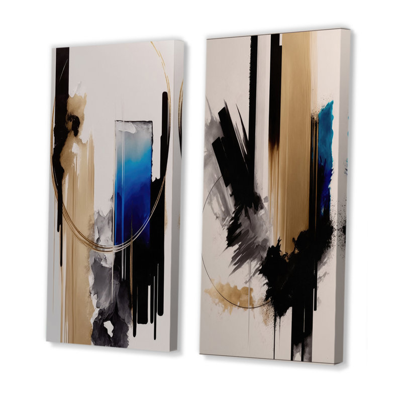 «Blue Minimalist Abstract II», 2 pièces sur toile, Toile tendue, H 40 po x l 40 po