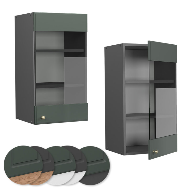 Glass Cabinet Anthracite/Green, Country House Style, Green/Grey