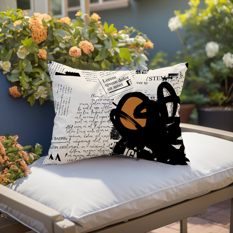 Oreiller rectangulaire réversible intérieur / extérieur Cena, Orange brûlé / noir / blanc cassé, H 14 po x l 20 po