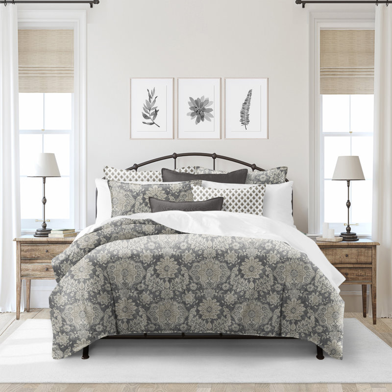 Indali Mocha/Charcoal Standard Cotton 2 Piece Coverlet Set, Full Coverlet + 2 Standard Shams