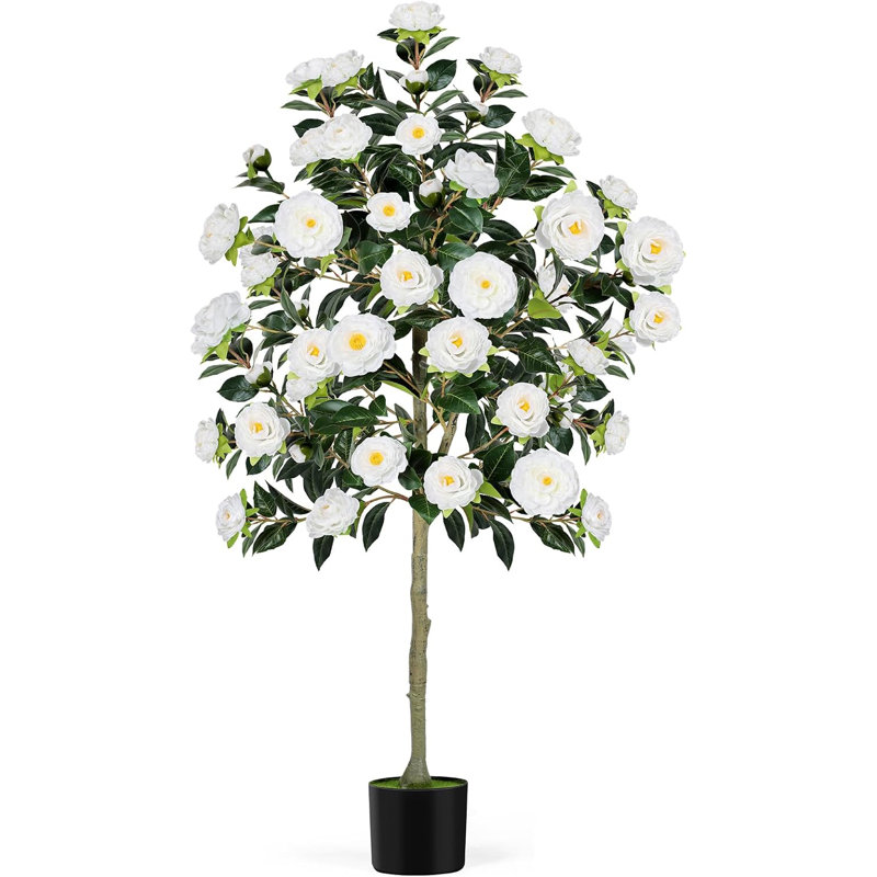 Camélia artificiel rouge 5,9 pi - blanc