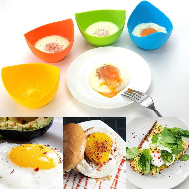 Contenant à œuf en silicone avec support à anneaux Contenant à œuf antiadhésif pour friteuse à air comprimé sans BPA avec brosse à huile supplémentaire
