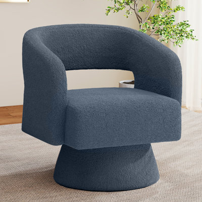 Fauteuil d'appoint pivotant en tonneau, fauteuil rembourré Teddy & Chenille avec base pivotante à 360 ° pleine perle, mobilier d'appoint moderne pour salon, chambre à coucher et meuble-lavabo