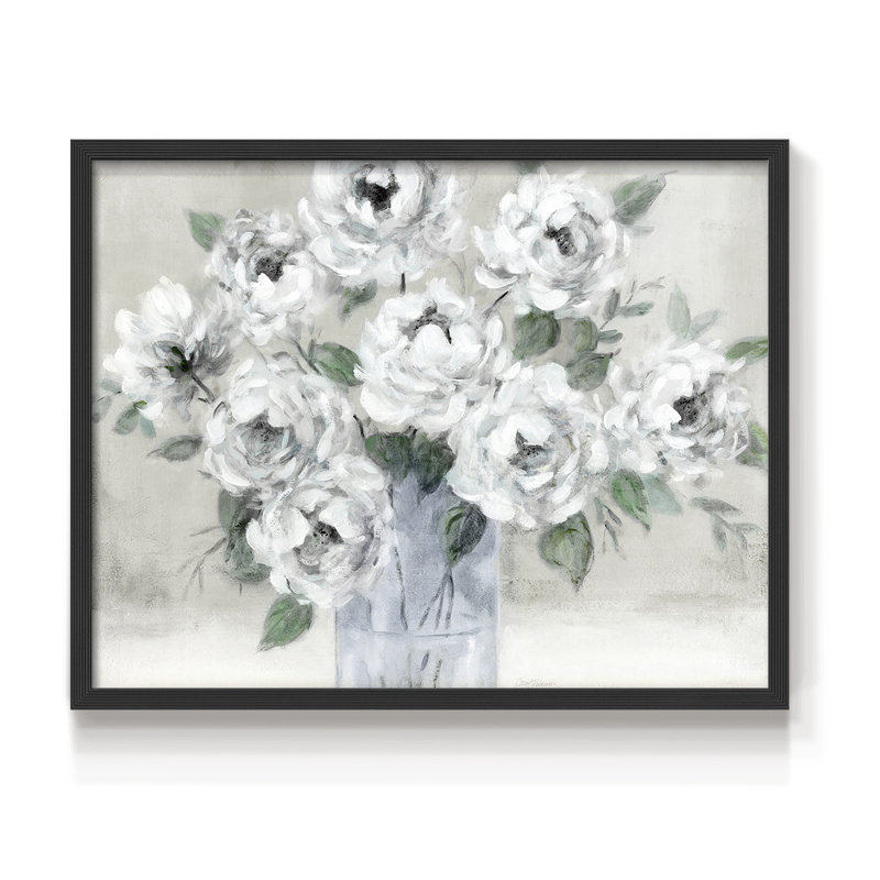 Tender White Roses -Framed Print - Restickable, H 8 po x l 10 po, Noir, noir, noir, noir