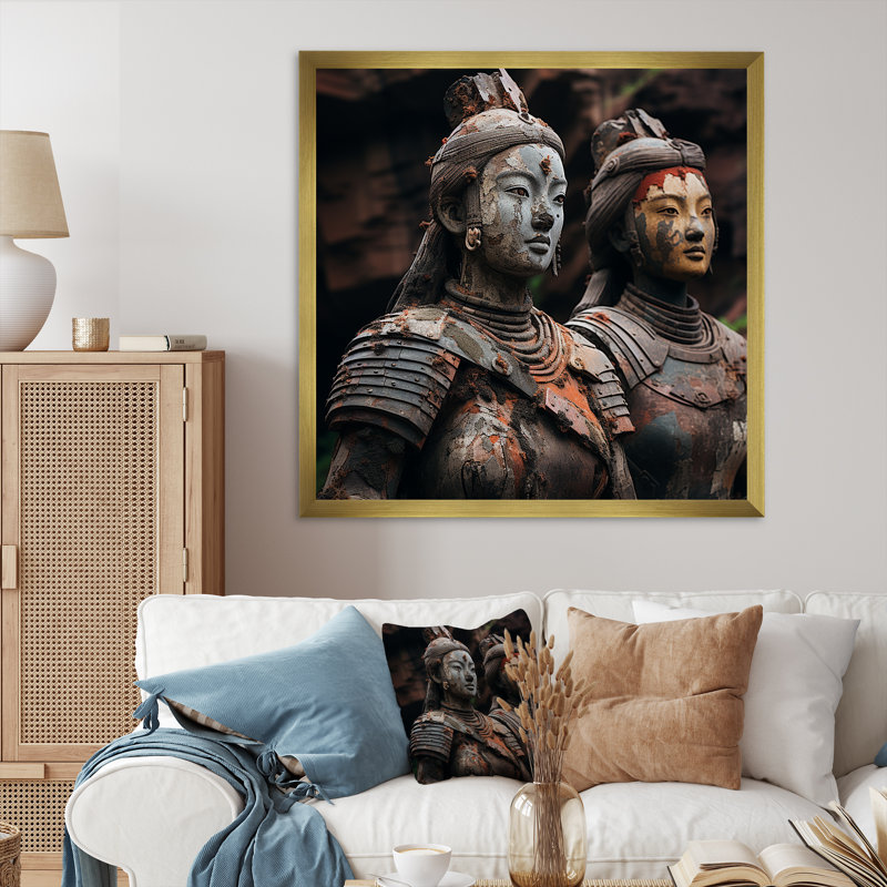 «China Terracotta Warriors 3», art mural sur toile, Cadre doré simple, H 16 po x l 16 po x P 1 po