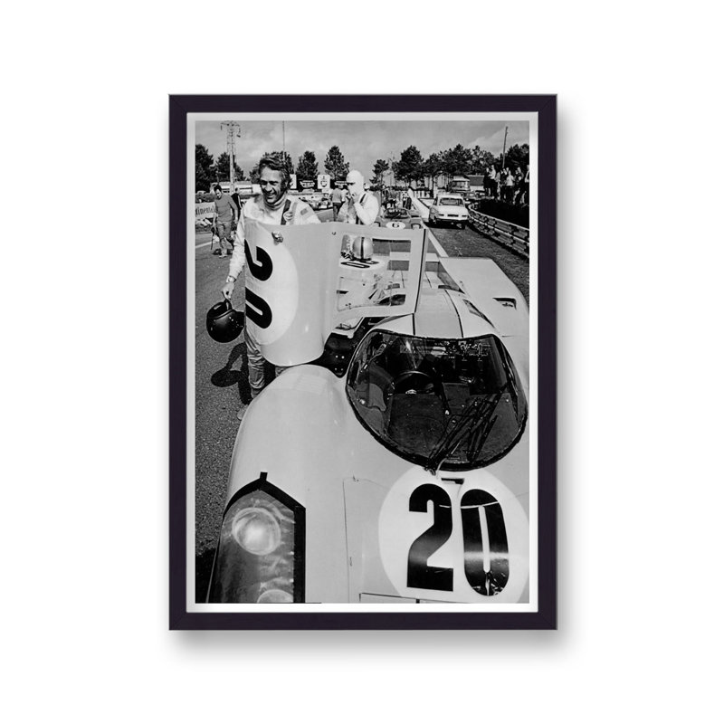 Steve Mcqueen In Motor Racing Suit 10 Standing By Porsche Le Mans - Single Picture Frame Print