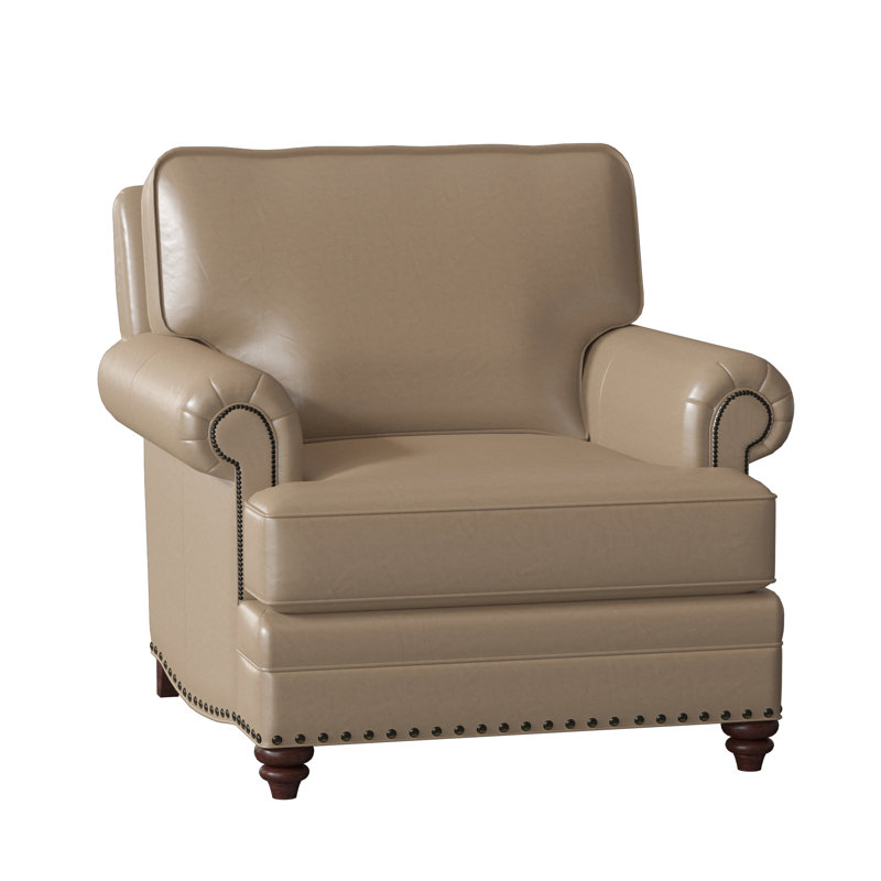 Carrado Leather Armchair, Natural, Mahogany, Aline Light Gray Stonewash Genuine Leather