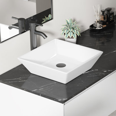 Lavabo de salle de bain vasque carré en porcelaine vitrifiée l 16 "x H 5" Naples 