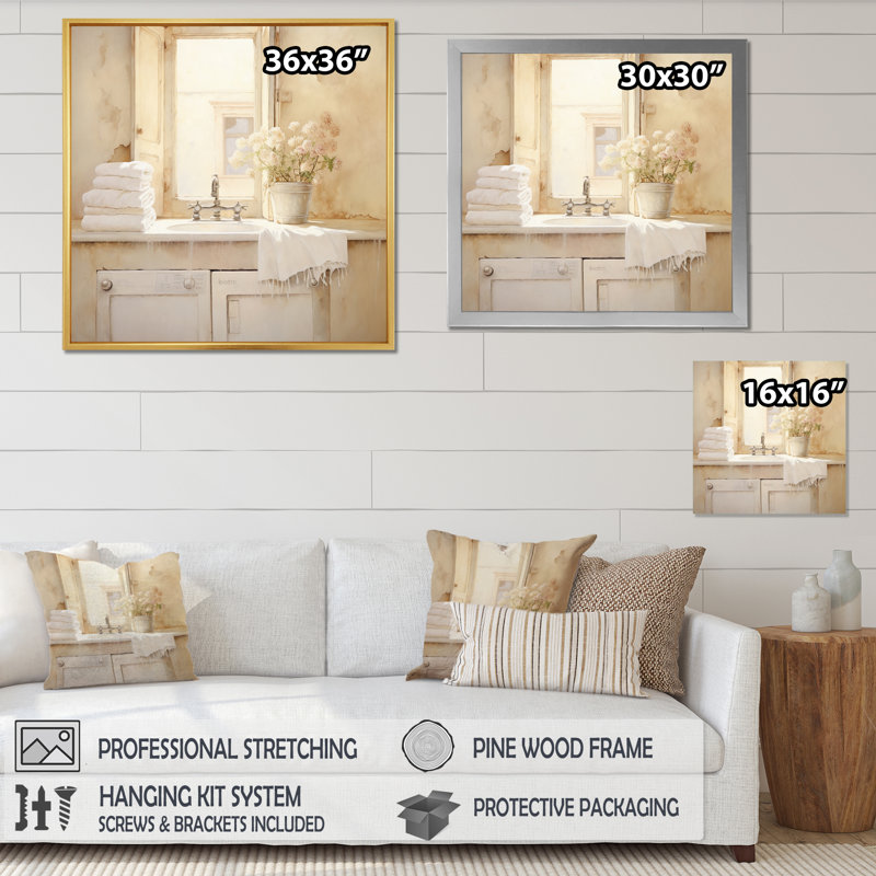 " Farmhouse Laundry Charm V ", Gold Single Picture Framed, 24" H x 24" W x 1" D