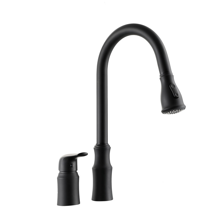 Robinet de cuisine simple noir mat avec poignée séparée, col flexible rétractable à 360 °, fabrication en laiton massif, modes de pulvérisation double pour le nettoyage et le remplissage, surface facile à nettoyer, 8,66 pouces