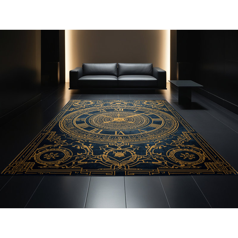 Soft Plush Eslinger New Years Modern & Contemporary Abstract Area Rug in Gray – Navy Binding, 4x6