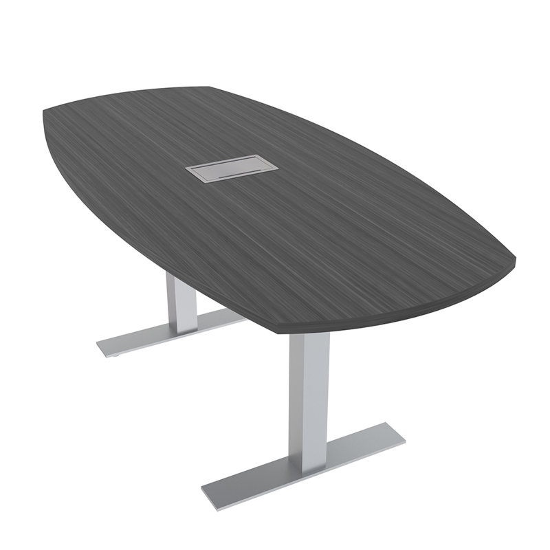 Table de conférence Arc Boat avec bases en T en métal et modules de données, L 72 po x l 36 po, Nuit asiatique, Argent argent