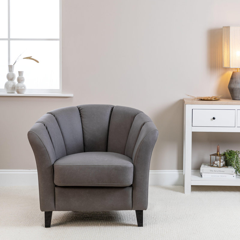 Sligo Upholstered Fabric Barrel Chair, Steel Grey, Oak