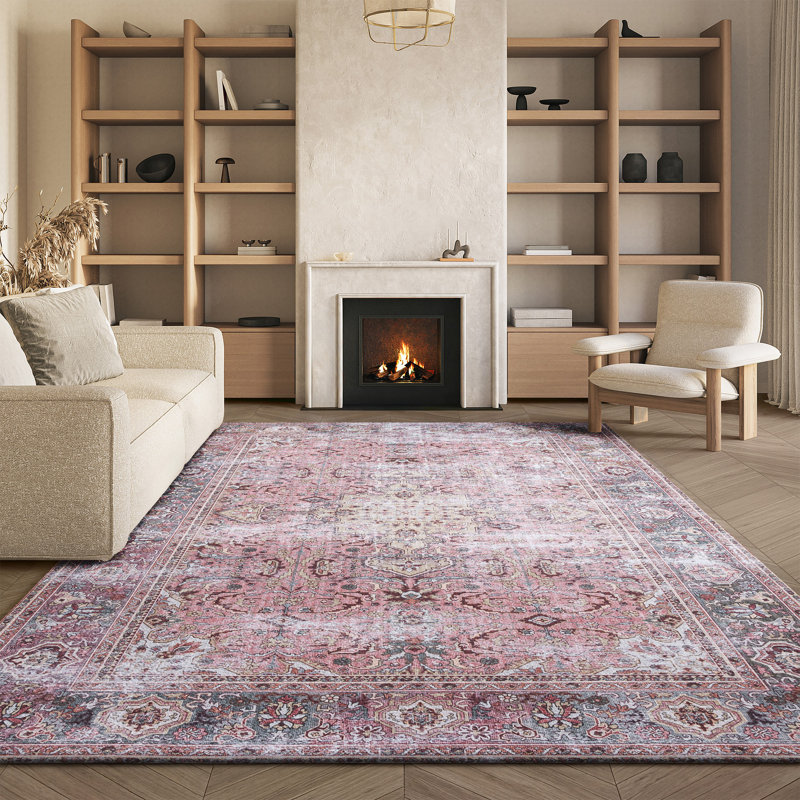Gulick Oriental Area Rug in Pink/Beige, Rectangle 8' x 10'