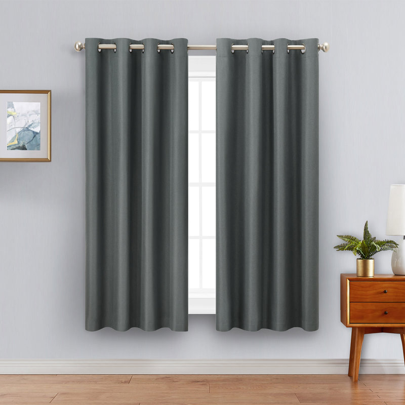 Nautica Synthetic Solid Color Blackout Thermal Rod Pocket Curtain Panels, Charcoal, 52" W x 63" L