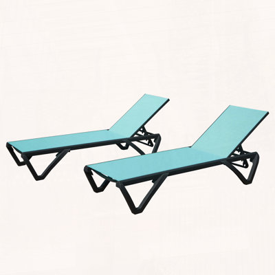 Ensemble de chaise longue de patio en aluminium avec roulettes inclinables à 5 positions