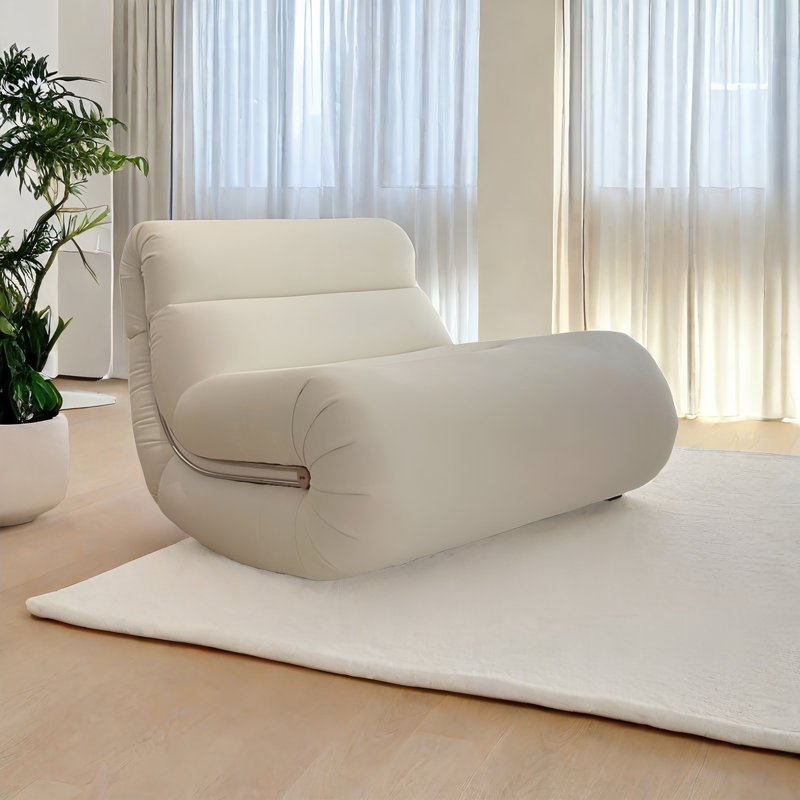 Chaise berçante moderne en bois massif rembourré, Blanc crème