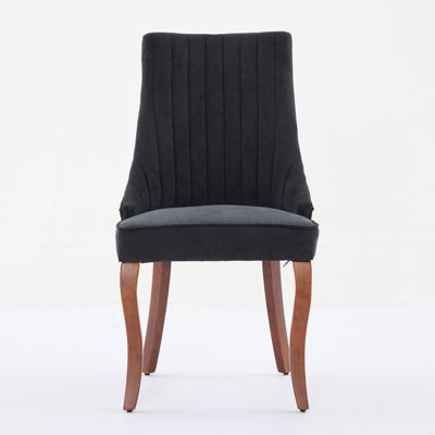 Rayon Cloth Flocking Linen Dining Chairs Channel Kitchen Dinner Chair Comfy Fabric Upholstered Accent Chair For Dining Room With Curved Solid Wood Legs,Set Of 2