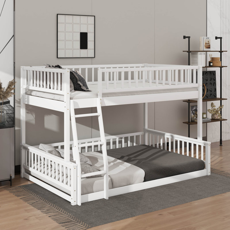 Full XL Over Queen Bunk Bed With Ladder And Guardrails
