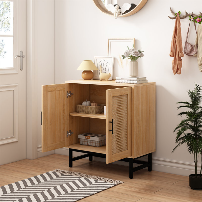 Iron Rectangle Accent Cabinet, Oak