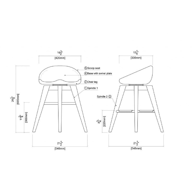 Tabouret de bar et de comptoir pivotant en bois massif Basnti, Tabouret de comptoir (siège d'une hauteur de 24 p