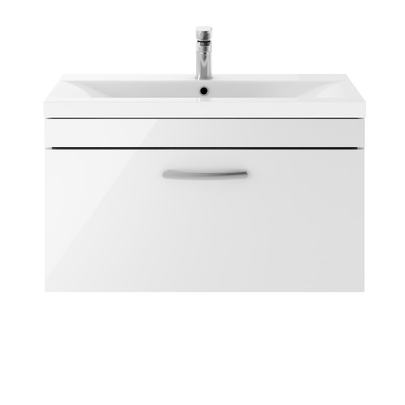 Athena 810mm Single Bathroom Vanity with Integrated Ceramic Basin, Gloss White