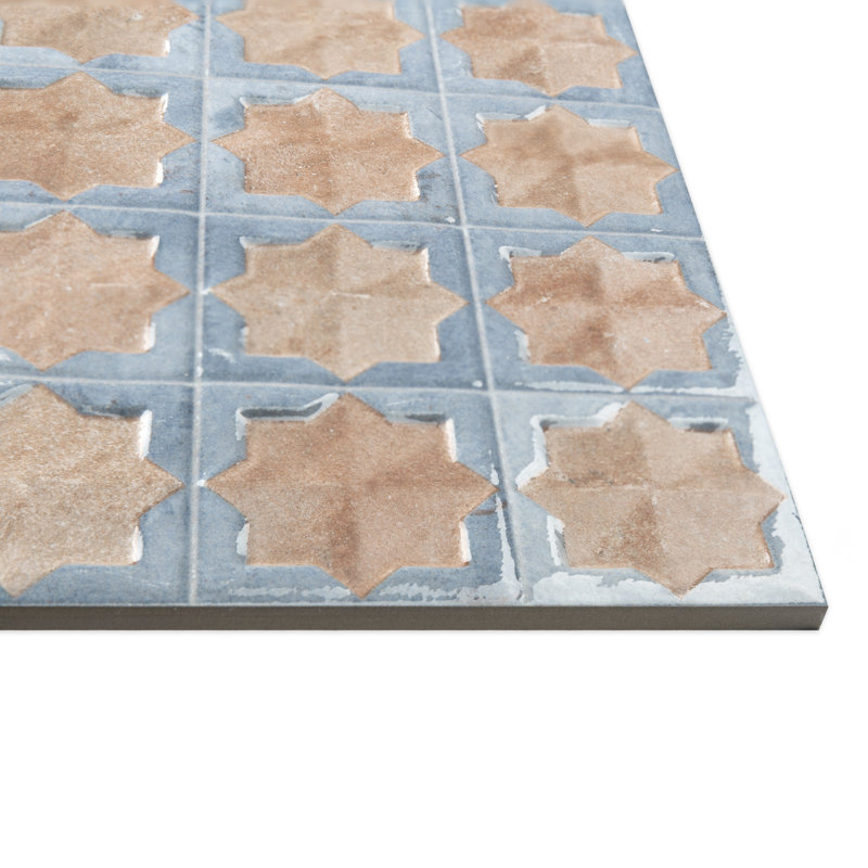 Tetuan Astre 12" x 22" Porcelain Moroccan Wall Tile, Brown/Aqua Blue