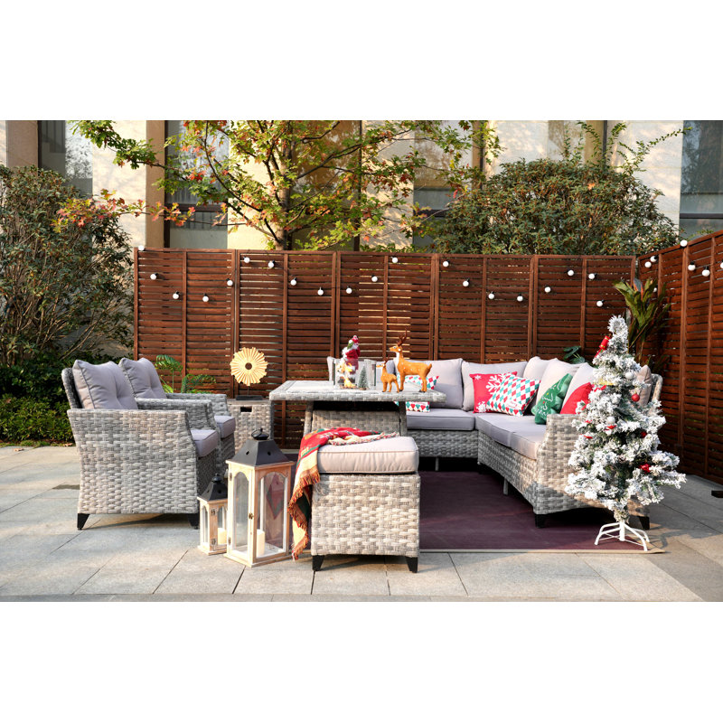 Wicker 7 - Person Patio Conversation Set with Cushions