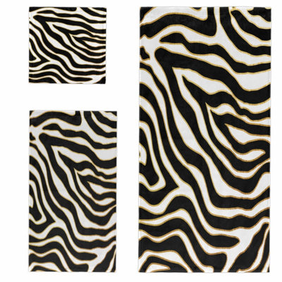 Zebra Luxe Quick-Dry Cotton Towel Set - 3-Piece Bohemian Animal Print, Absorbent & Soft for Bathroom - Includes Bath Towel, Hand Towel, Washcloth