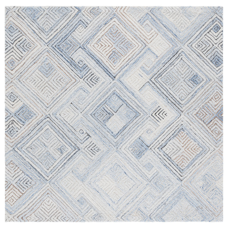 Micro-Loop 957 Hand Tufted Wool Pile Geometric Rug, Square 5'