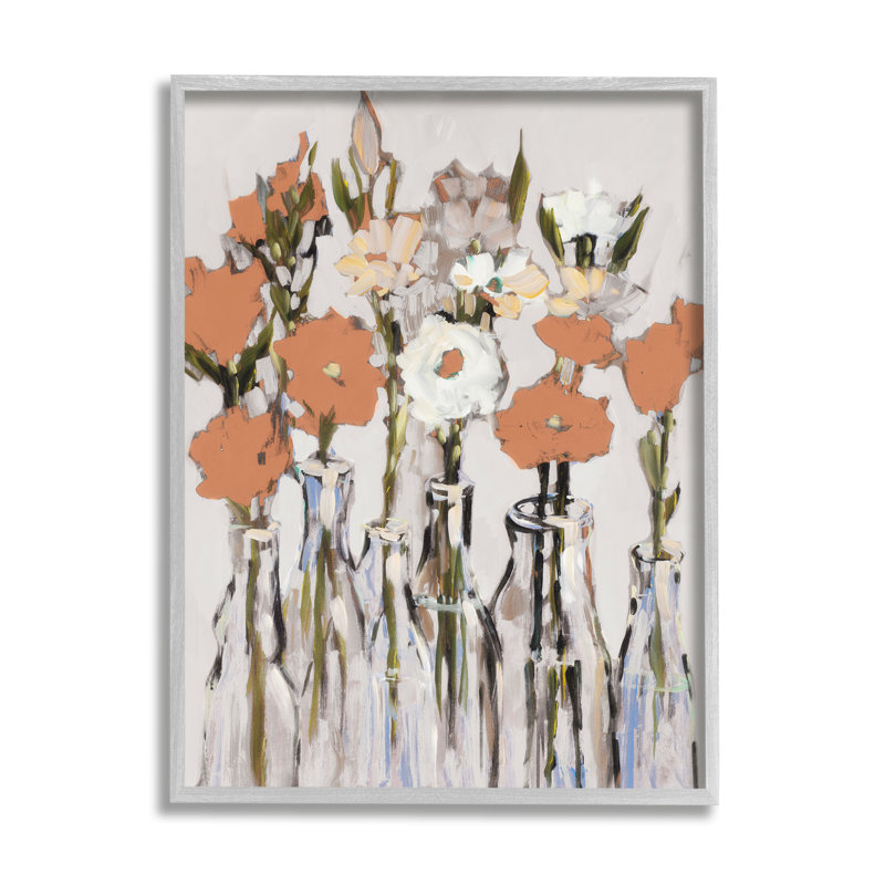 Modern Floral Vases Print on Canvas with Gray Frame