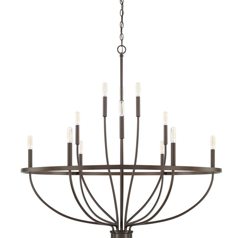 Lustre en roue de chariot style bougie Greyson, H 40 po x l 40 po x P 40 po, Bronze, 12