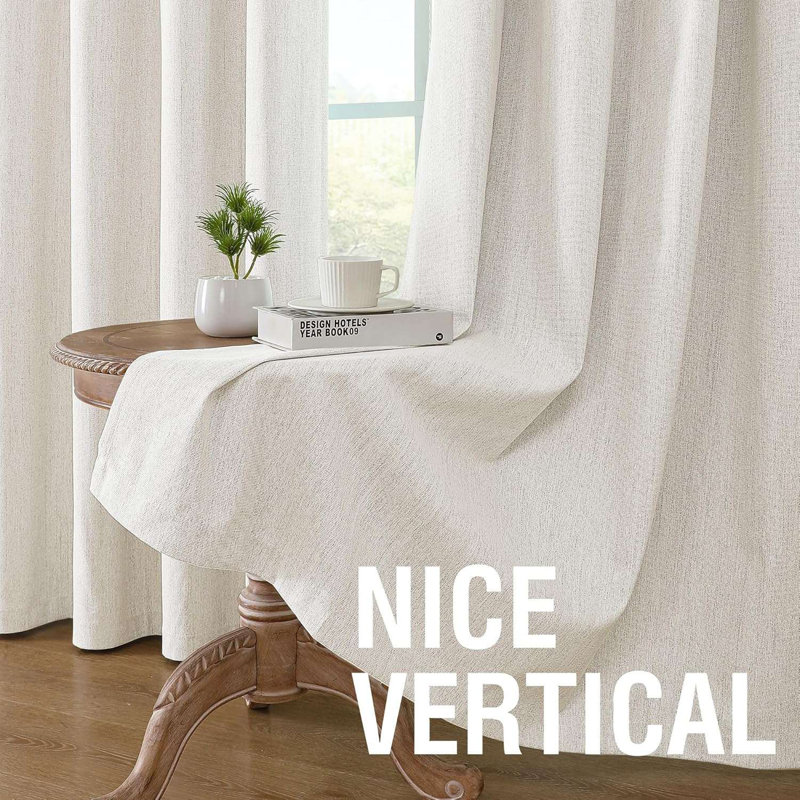 100% Blackout Curtains Linen Textured Chenille Curtains Full Light Blocking Thermal Insulated Curtainwith White Flocking Coating Back, 2 Panels
