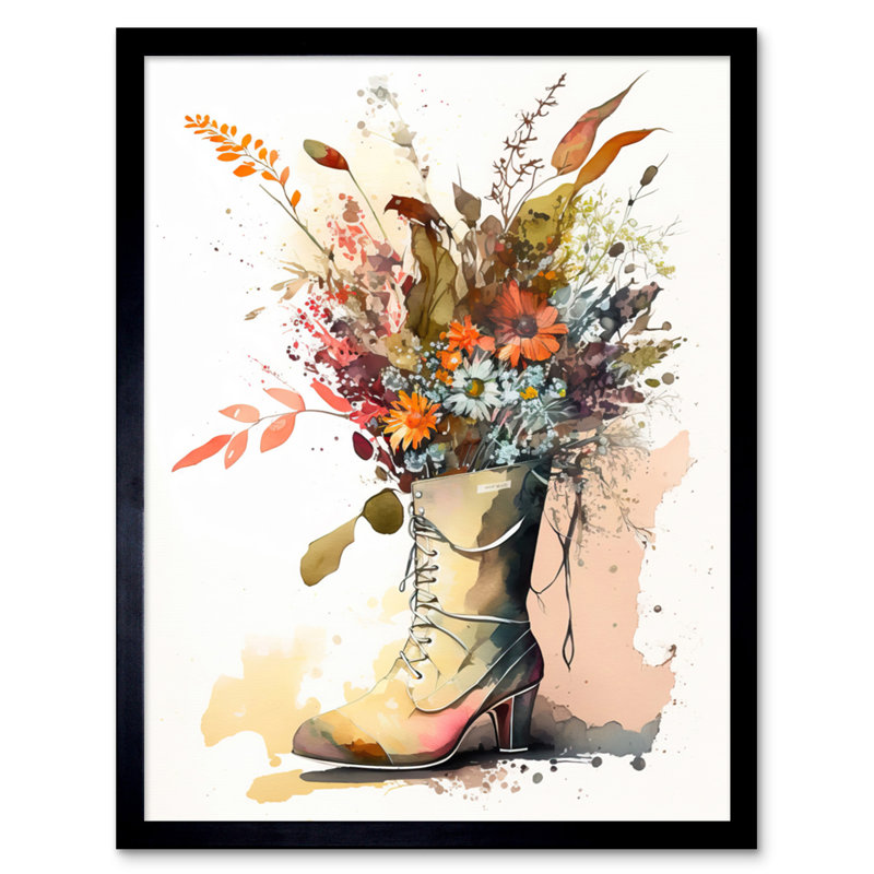 Morgandale Spring Wildflower Bouquet in High Heel Army Boot 1 Piece Single Picture Frame Wall Art