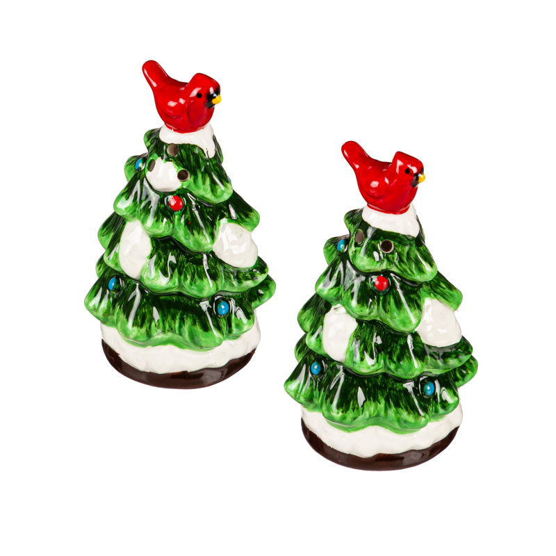 Ensemble d'arbre de Noël avec salière et poivre en céramique Cardinal