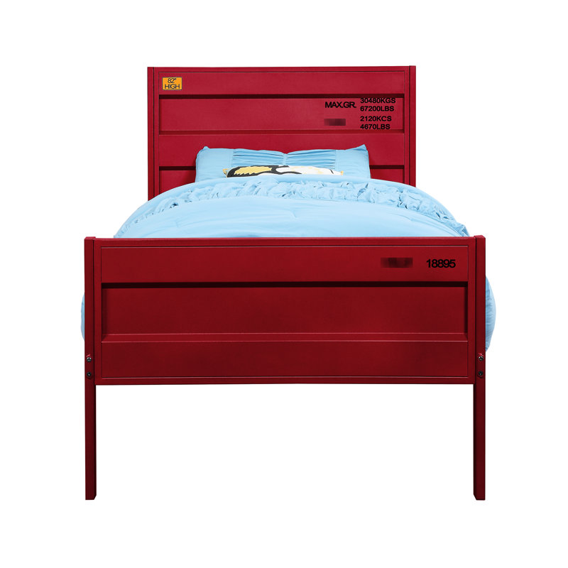 Lit double style Red Cargo, construction en métal avec panneaux encastrés, verrouillage de longueur, 21 lattes, support de charge de 330 lb, profondeur de 56 po, largeur de 79 po, structure de finition à 44 po de hauteur, conception à profil bas, sans sommier