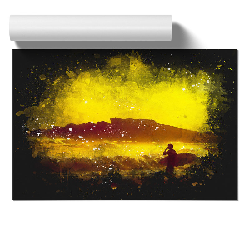 Man Surfing at Sunset Paint Splash - Frameless Print, 59cm H x 84cm W x 0.1cm D