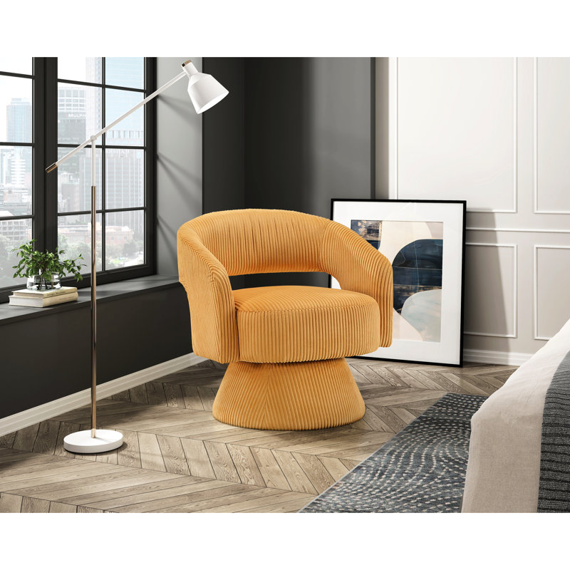 Chaise de luxe en velours côtelé jaune avec base pivotante, structure en bois massif et contreplaqué, Jaune