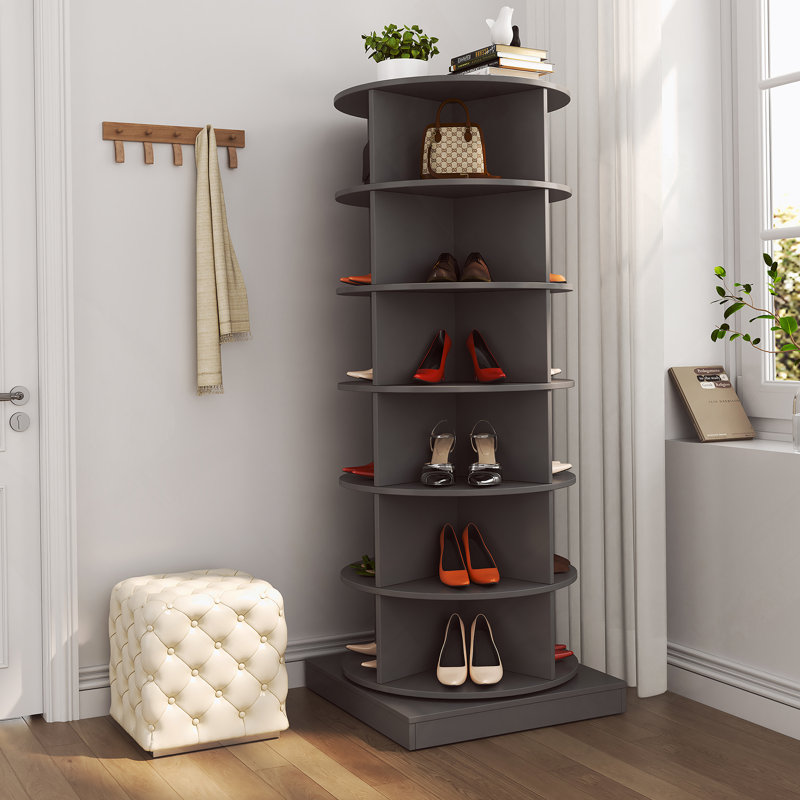 Grey 360 Rotating Shoe Cabinet 6 Layers