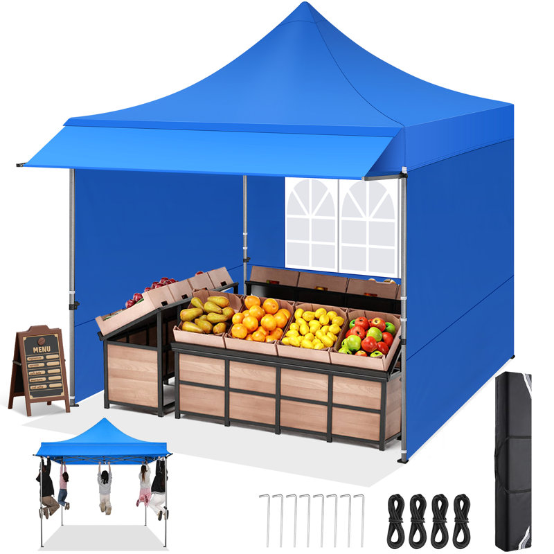 10'x10' Pop Up Canopy with Sidewalls, Blue