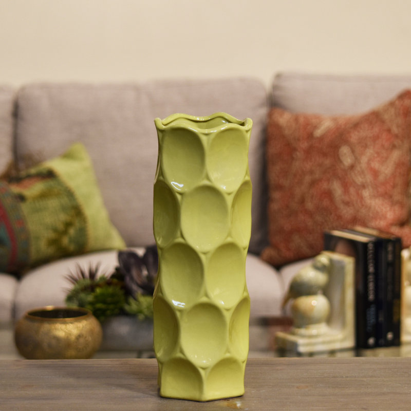 Vase de table en céramique Grier, H 13,5 po x l 5 po x P 5 po, Jaune