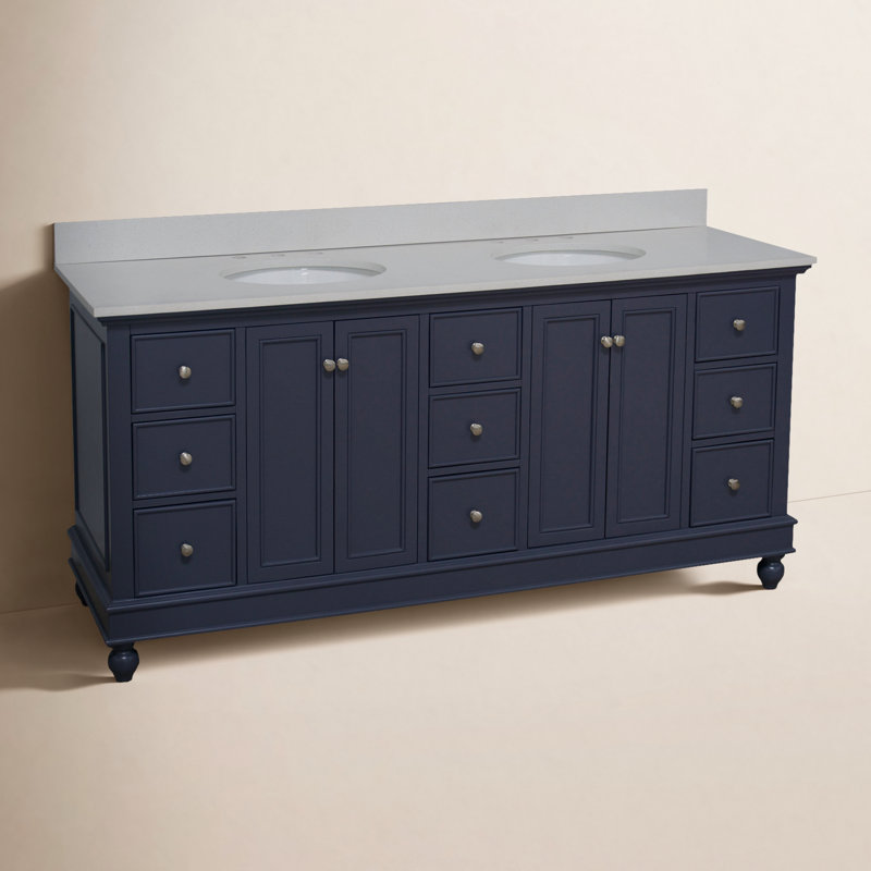 Ensemble de meuble-lavabo double 72 po Ferdinand, Gris marine, Quartz