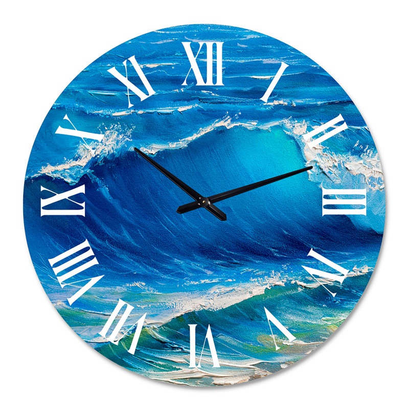 Soleil reflétant Throug Braking Waves - horloge murale côtière, Grand