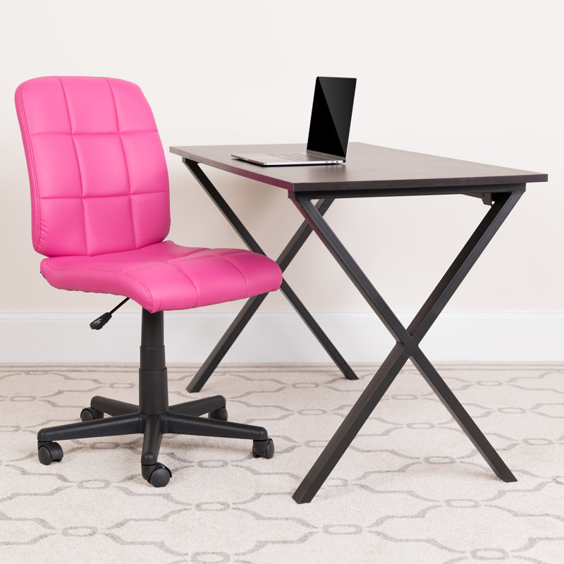 Chaise de bureau pivotante en vinyle Bonavant, Rose, Sans accoudoirs