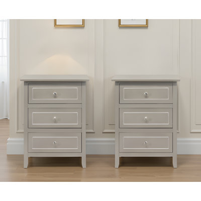 Lublin Silver Champagne 3 Drawers Nightstand Set Of 2