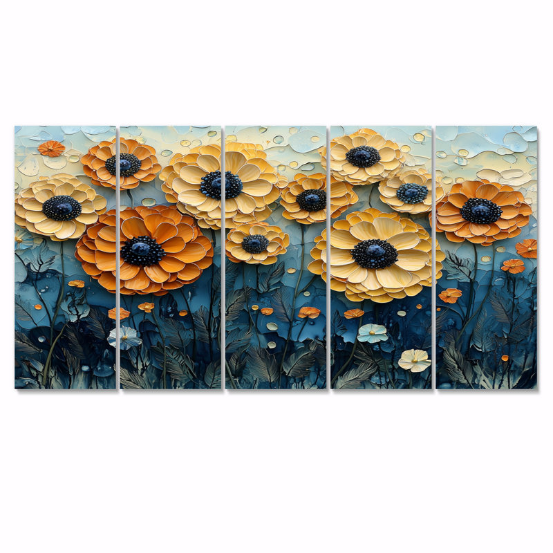 Motif géométrique de souci champêtre I - souci Marigold - art mural traditionnel, H 28 po x l 60 po