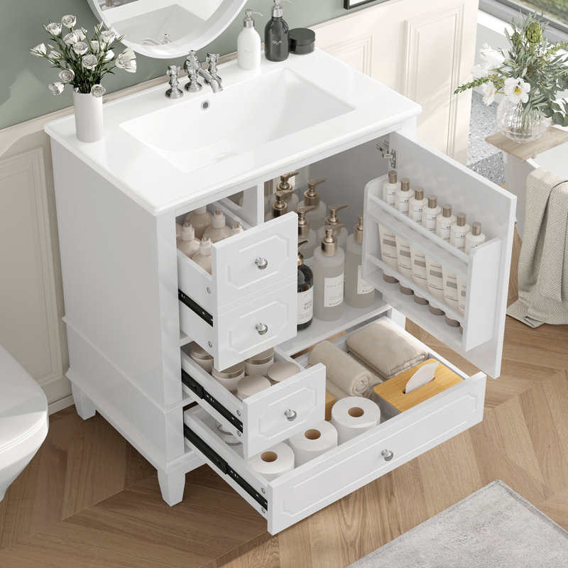 Meuble-lavabo moderne de 30 pouces avec lavabo en céramique intégré Dockmere, Blanc