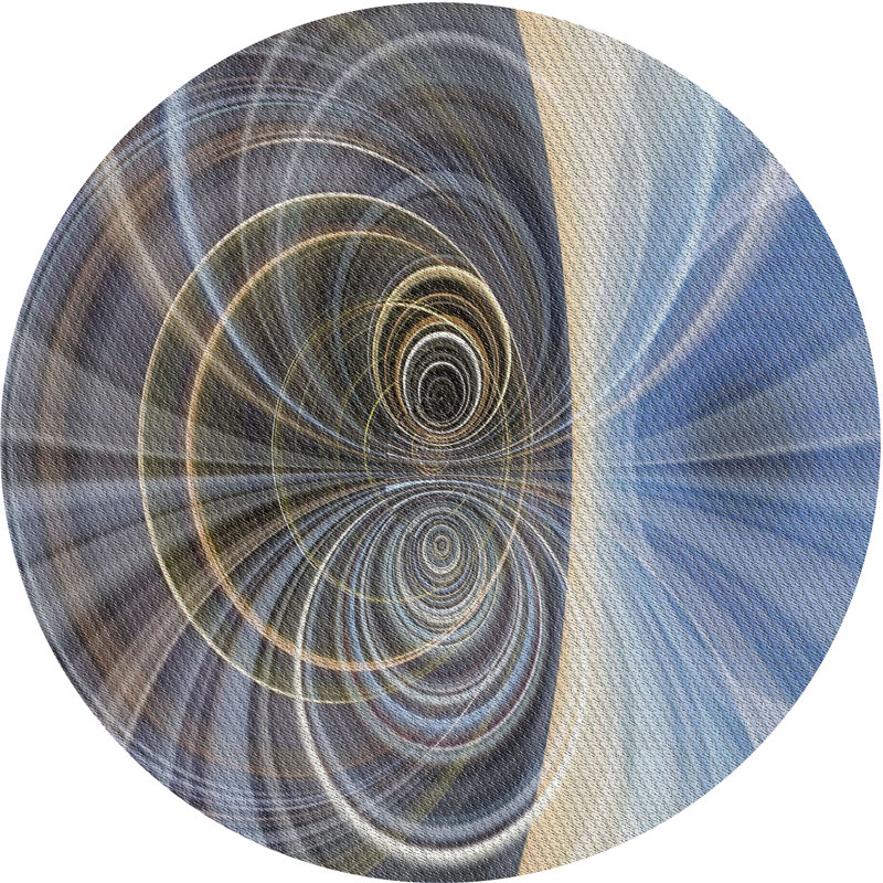 Tapis bleu/brun/gris à motifs, Rond 5 pi