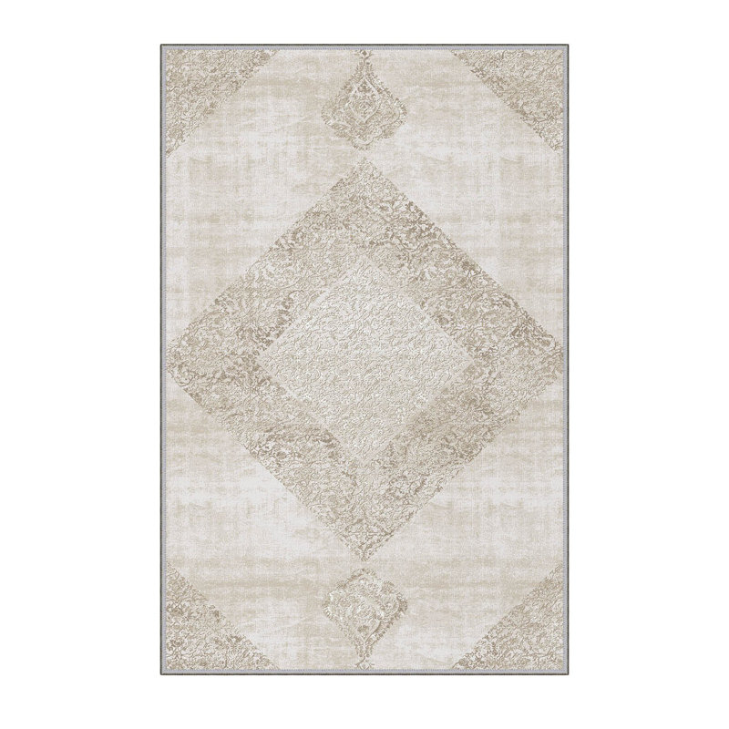 Tapis en polyester de qualité supérieure (5,2 x 7,5 pi), 100% antibactérien, antidérapant, 0,3 po de hauteur | Lavable à la machine, impression numérique 3D, tapis tissé durable | Idéal pour le salon, la chambre à coucher et les espaces repas
